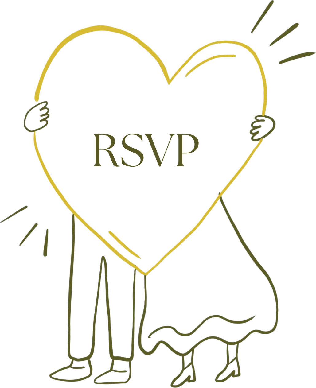 Una pareja sostiene un corazón que dice RSVP