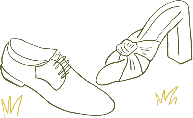 Ilustración de zapatos sobre el pasto